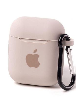 Чехол silicone case с карабином для airpods 1/2 - antique white