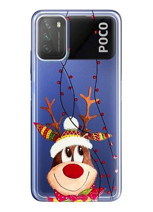 Чехол прозрачный новогодний clear для xiaomi poco m3 (04) олень merry christmas