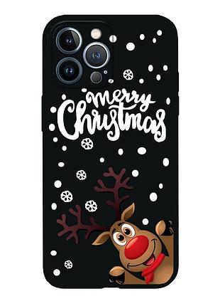 Чехол новогодний tpu для iphone 13 pro (07) олени пара merry cristmas черный