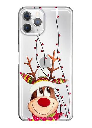 Чехол прозрачный новогодний clear для iphone 11 pro (11) новогодний олень