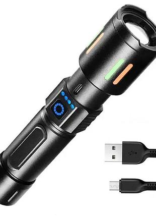 Ручной фонарь аккумуляторный с зумом три режима usb зарядка алюминиевый сплав bl 611-tg черный