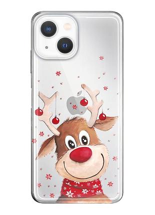 Чехол прозрачный новогодний clear для iphone 13 mini (12) рождественский олень