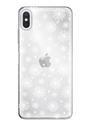 Чохол прозорий новорічний clear для iphone xsmax (04) сніжинки