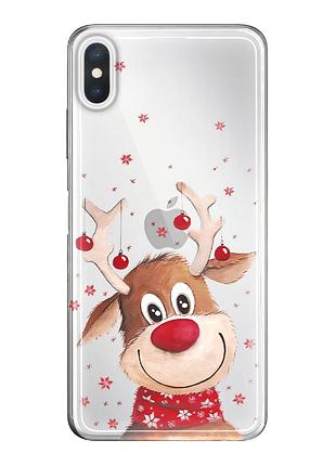 Чохол прозорий новорічний clear для iphone xsmax (12) різдвяний олень