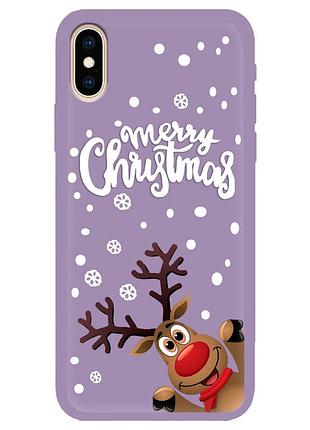 Чохол новорічний tpu для iphone x/xs (03) олень merry cristmas фіолетовий