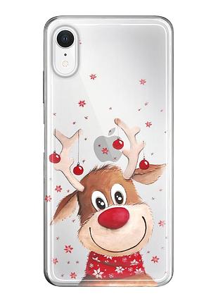 Чехол прозрачный новогодний clear для iphone xr (12) рождественский олень