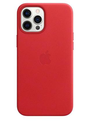 Чохол шкіряний leather case with magsafe для iphone 12 pro max — red