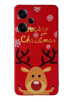 Чохол новорічний premium для xiaomi redmi note 12 pro plus (05) олень merry christmas червоний
