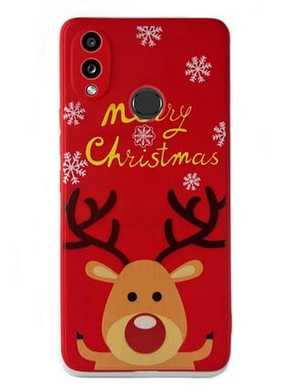 Чехол новогодний premium для samsung a10s (05) олень merry christmas красный