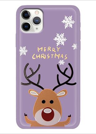 Чехол новогодний tpu для iphone 11 pro (13) олень happy merry cristmas фиолетовый
