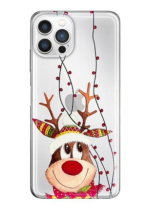 Чехол прозрачный новогодний clear для iphone 12 mini (11) новогодний олень