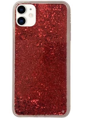 Чехол silicone с блестками для iphone 12 (04) red красный