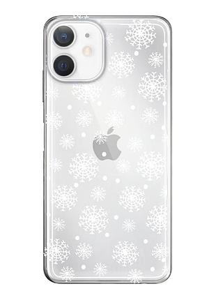 Чехол прозрачный новогодний clear для iphone 12 (04) снежинки