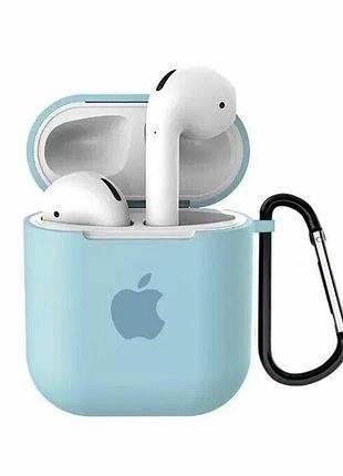 Чехол для airpods logo silicone case с карабином (03) turquoise светло зеленый
