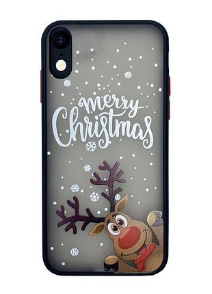 Чехол силиконовый новогодний для iphone xr merry christmas (01) олень