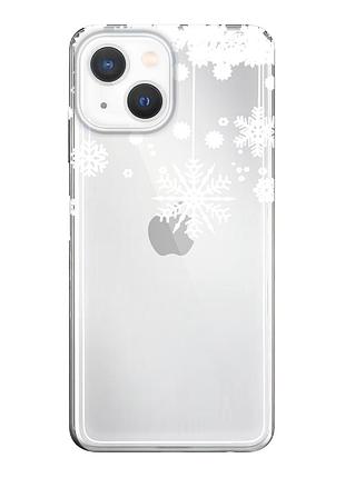 Чехол прозрачный новогодний clear для iphone 13 (14) снежинка