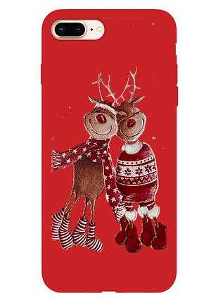 Чехол новогодний tpu для iphone 7 plus/8 plus (05) олени пара merry cristmas красный