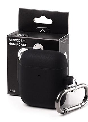 Чехол silicone case color box (карабін) для airpods 1/2 - black
