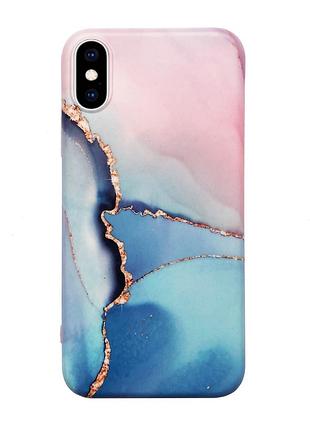 Чохол силіконовий мармуровий для iphone x/xs (07) blue/rose блакитно рожевий