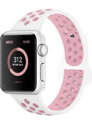 Силиконовый ремешок nike sport band для apple watch 42mm/44mm/45mm white/pink белый с розовым