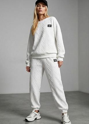 Белый трикотажный костюм shein фактурный узор oversize 🤍