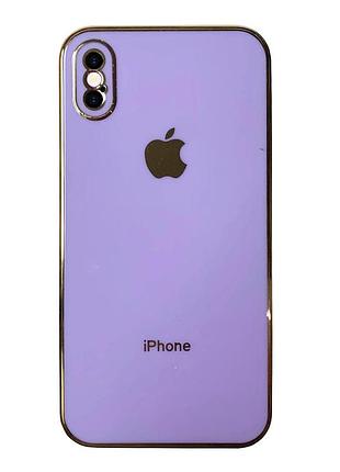 Чохол кадратний silicone glass case для iphone x/xs (01) light purple ліловий