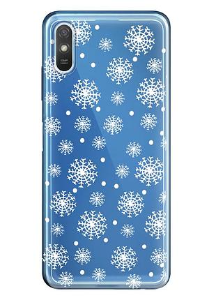 Чехол прозрачный новогодний clear для xiaomi redmi 9a (05) снежинки