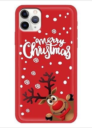 Чехол новогодний tpu для iphone 11 pro max (02) олень merry cristmas красный