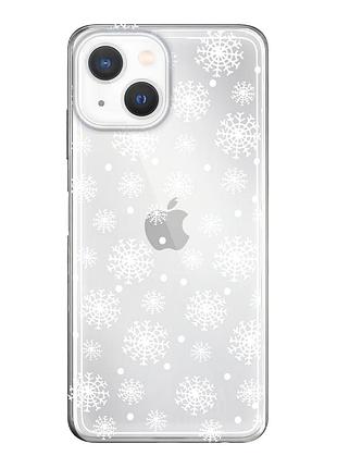 Чехол прозрачный новогодний clear для iphone 13 (04) снежинки