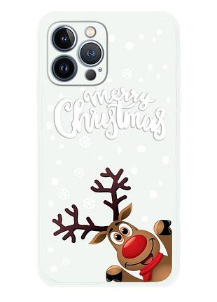 Чехол новогодний tpu для iphone 13 pro (01) олень merry cristmas белый