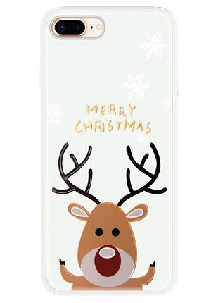 Чехол новогодний tpu для iphone 7 plus/8 plus (11) олень happy merry cristmas белый