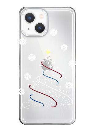 Чехол прозрачный новогодний clear для iphone 13 mini (06) christmas tree