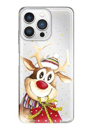 Чохол прозорий новорічний clear для iphone 13 pro (13) олень подарунок