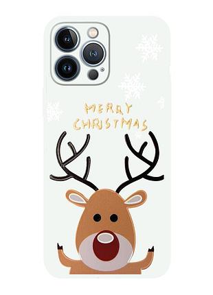 Чехол новогодний tpu для iphone 13 pro max (11) олень happy merry cristmas белый