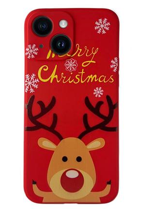 Чехол новогодний premium для iphone 14 (05) олень merry christmas красный