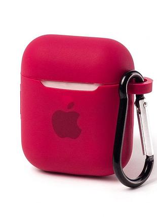 Чехол silicone case с карабином для airpods 1/2 - rose red