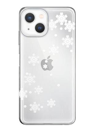 Чехол прозрачный новогодний clear для iphone 13 (07) снежок