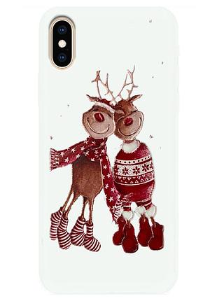 Чехол новогодний tpu для iphone x/xs (04) олени пара merry cristmas белый