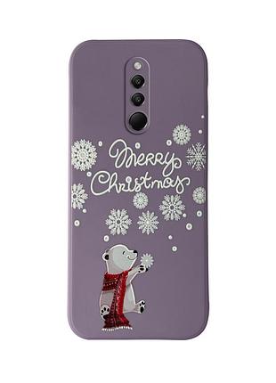 Чехол новогодний tpu для xiaomi redmi 8 (03) мишка merry christmas фиолетовый