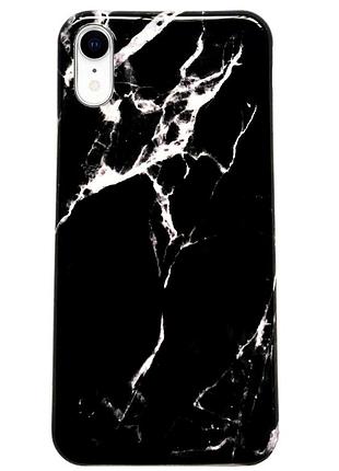 Чехол силиконовый мраморный для iphone xr (03) black черный