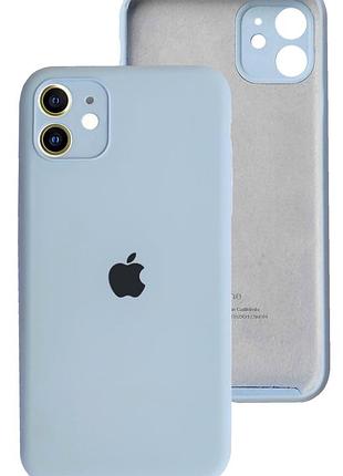 Чехол silicone case full camera protective для iphone 12 lilac cream голубой