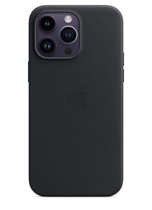 Чехол кожаный leather case with magsafe для iphone 14 pro max - midnight