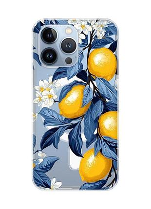 Магнитный чехол на iphone 13 pro (6.1) с поддержкой magsafe лимонное дерево (принт 417)