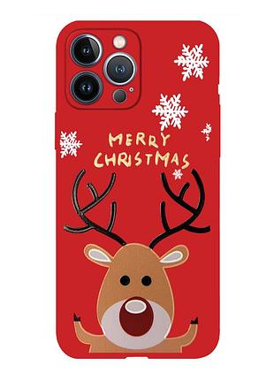 Чехол новогодний tpu для iphone 13 pro (12) олень happy merry cristmas красный