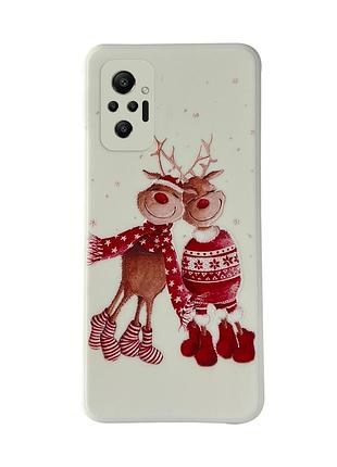 Чохол новорічний tpu для xiaomi redmi note 10 pro (07) олені пари merry christmas білий