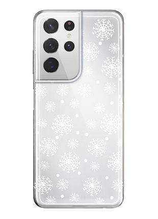 Чехол прозрачный новогодний clear для samsung s21 ultra (05) снежинки