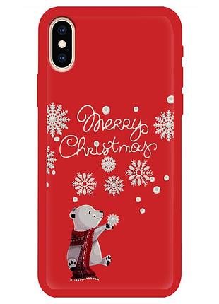 Чехол новогодний tpu для iphone x/xs (09) мишки merry cristmas красный