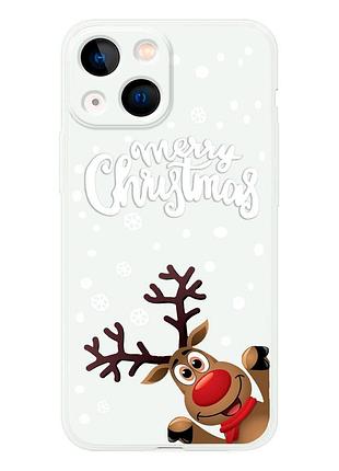 Чехол новогодний tpu для iphone 13 mini (01) олень merry cristmas белый