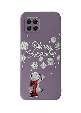 Чехол новогодний tpu для samsung a22 (03) мишка merry christmas фиолетовый