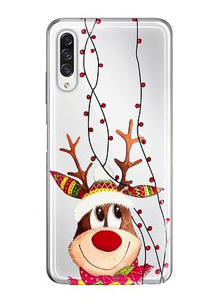 Чехол прозрачный новогодний clear для samsung a50 (04) олень merry christmas